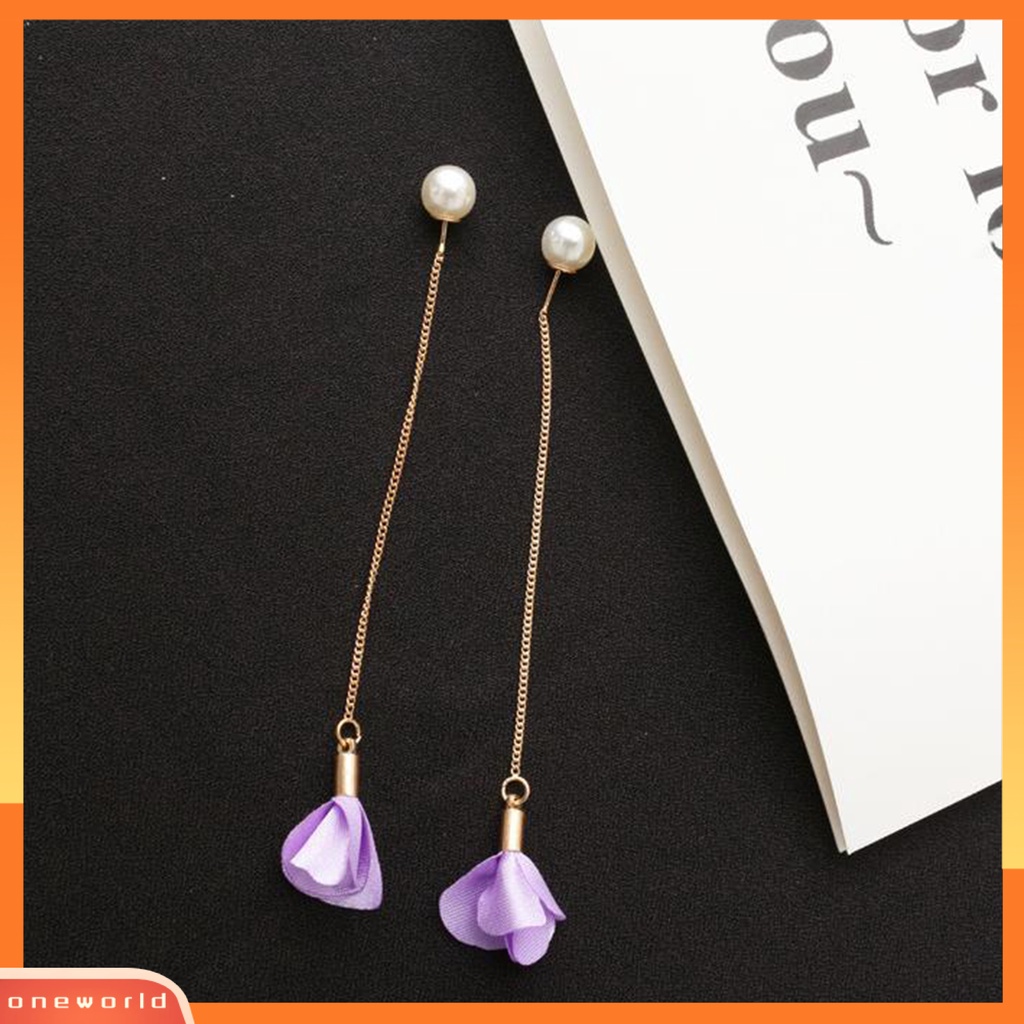 [WOD] Anting Elegan Bunga Rumbai Wanita Mutiara Imitasi Telinga Panjang Linear Earrings Untuk Pacaran