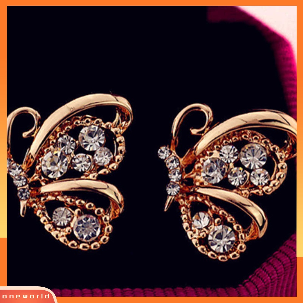 [WOD] Fashion Wanita Berlian Imitasi Bentuk Kupu-Kupu Stud Earrings Selebriti Eardrop Perhiasan