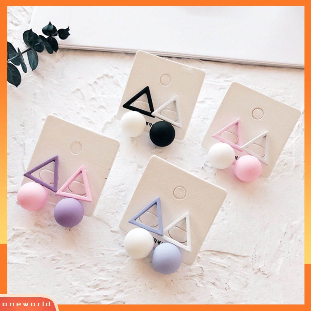 [WOD] Fashion Permen Warna Wanita Segitiga Bulat Bola Liontin Geometris Stud Earrings