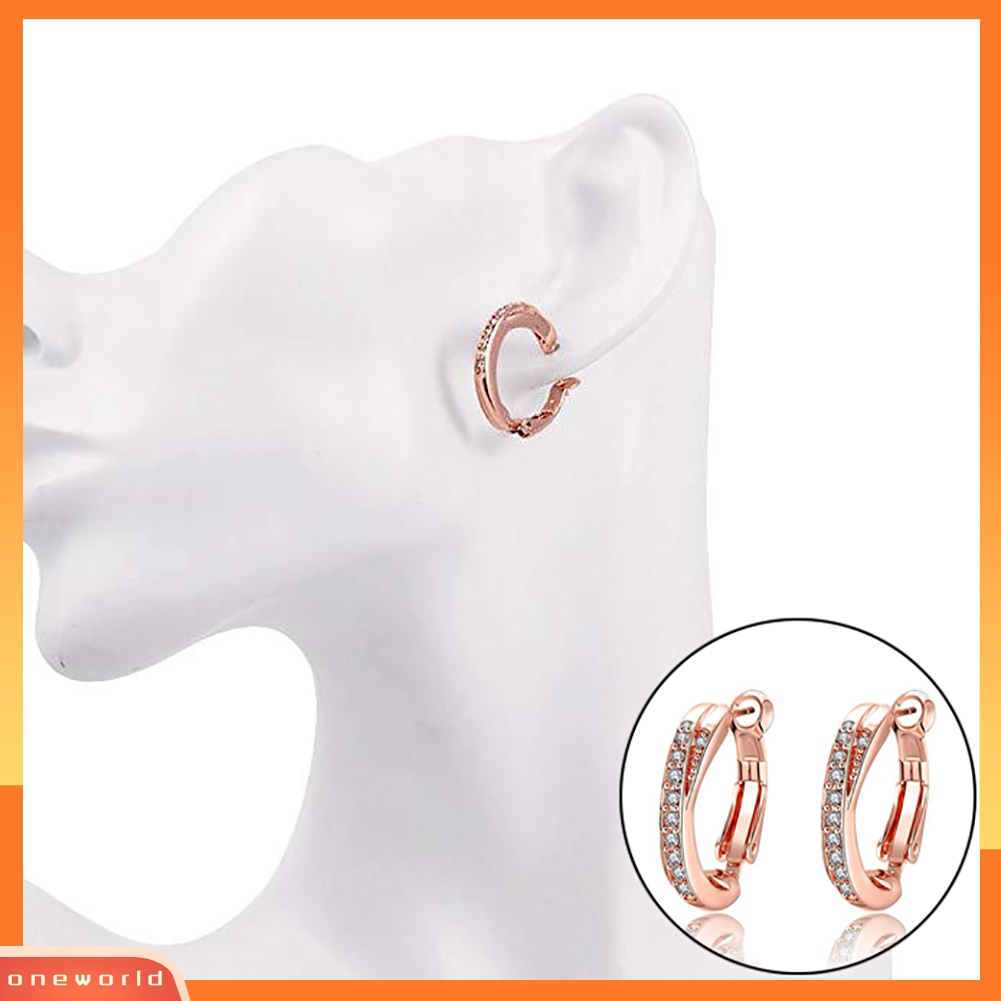 [WOD] Fashion Elegan Hoop Huggie Earrings Berlian Imitasi Mengkilap Perhiasan Pesta Lady Gift