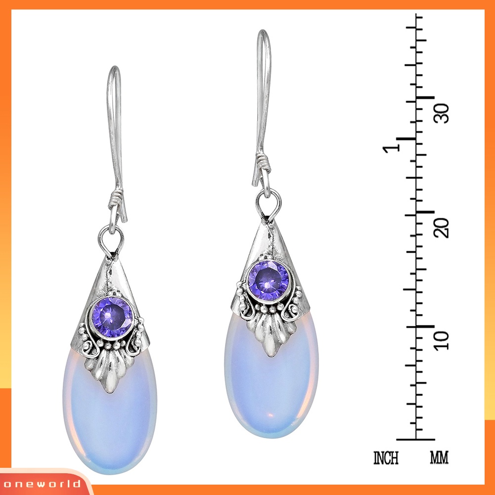 [WOD] Wanita Fashion Teardrop Drop Menjuntai Kait Anting Perhiasan Pesta Moonstone Imitasi