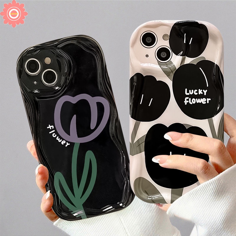 Soft Case Bunga Vintage Untuk Realme C53 C25 C35 C15 C21 C33 C55 5 5i 7i 6i 5s C25s C12 C21Y C1 C20A C25Y C31 C17 C20 C30 C3 Retro Bunga Tulip 3D Bergelombang Lengkung Penutup Tepi