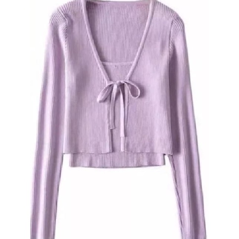 QR - RG Set Cardy dan TankTop / Set Nesvia RIB / Cardigan 2in1