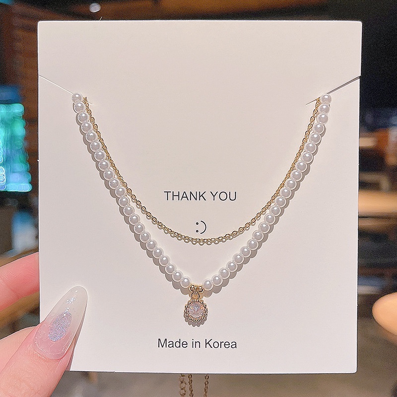 Korea Baru Halus Zirkon Mutiara Kalung Fashion Wanita Kalung Pendek Musim Panas Aksesoris Hadiah