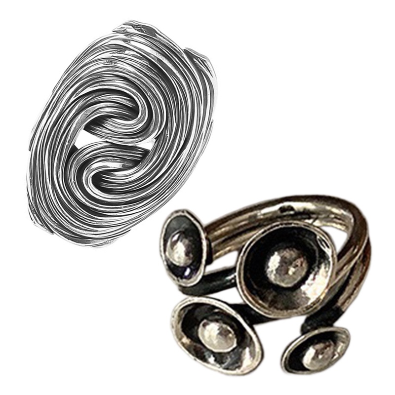 Thai Silver Color Desain Kepribadian Tidak Teratur Twist Oval Cincin Lebar Untuk Wanita Pria Fashion Kreatif Kualitas Tinggi Perhiasan Hadiah