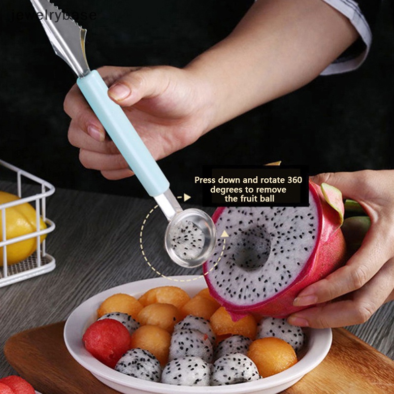 [jewelrybase] Double-head Stainless Steel Fruit Platter Ball Penggali Bergelombang Ukir Butik