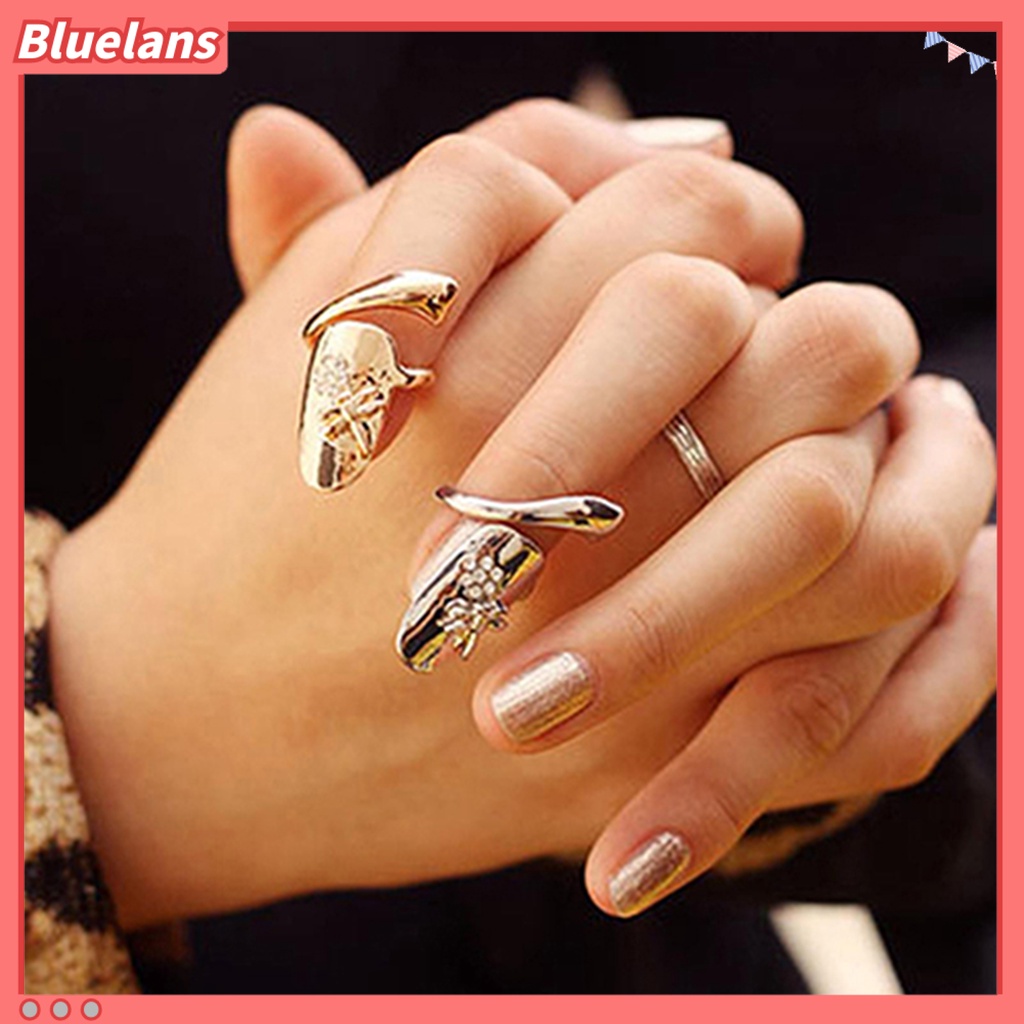 [BLS] 1pc Cincin Kuku Jari Poles Berlian Imitasi Alloy Alloy Finger Nails Ring Untuk Pesta