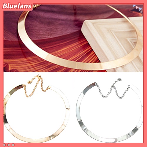 [BLS] Gadis Tipis Kerah Cermin Kalung Logam Mengkilap Choker Perhiasan Lingkaran Berlapis Emas Perak