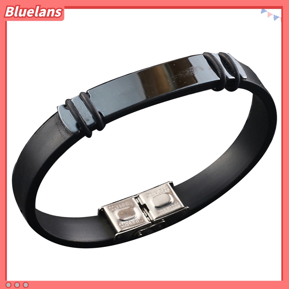 [BLS] Fashion Pria Silikon Faux Braided Leather Buckle Clasp Gelang Bangle Perhiasan