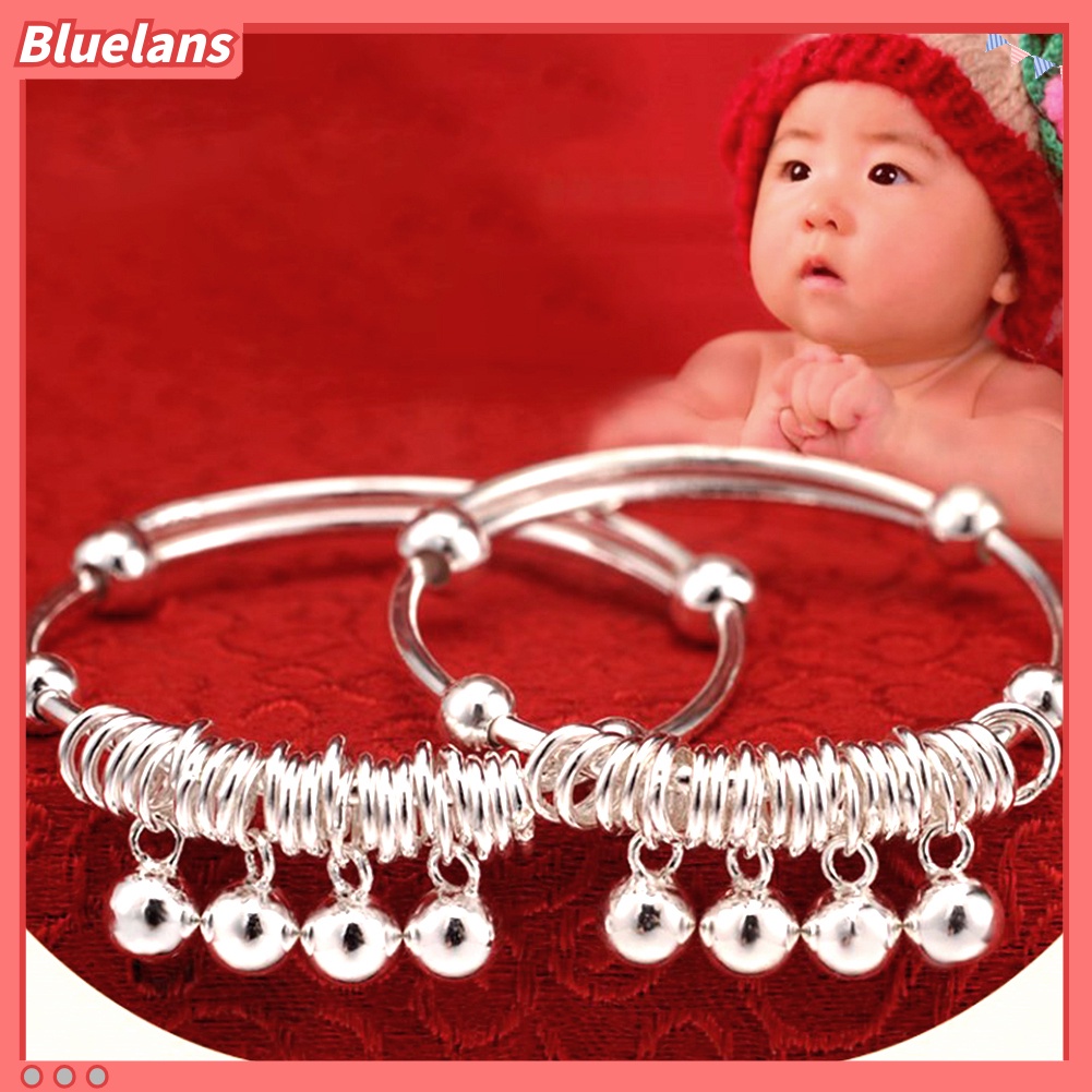 [BLS] Baby Bayi Perak Berlapis Adjustable Bell Bangle Tangan Kaki Gelang Perhiasan Hadiah