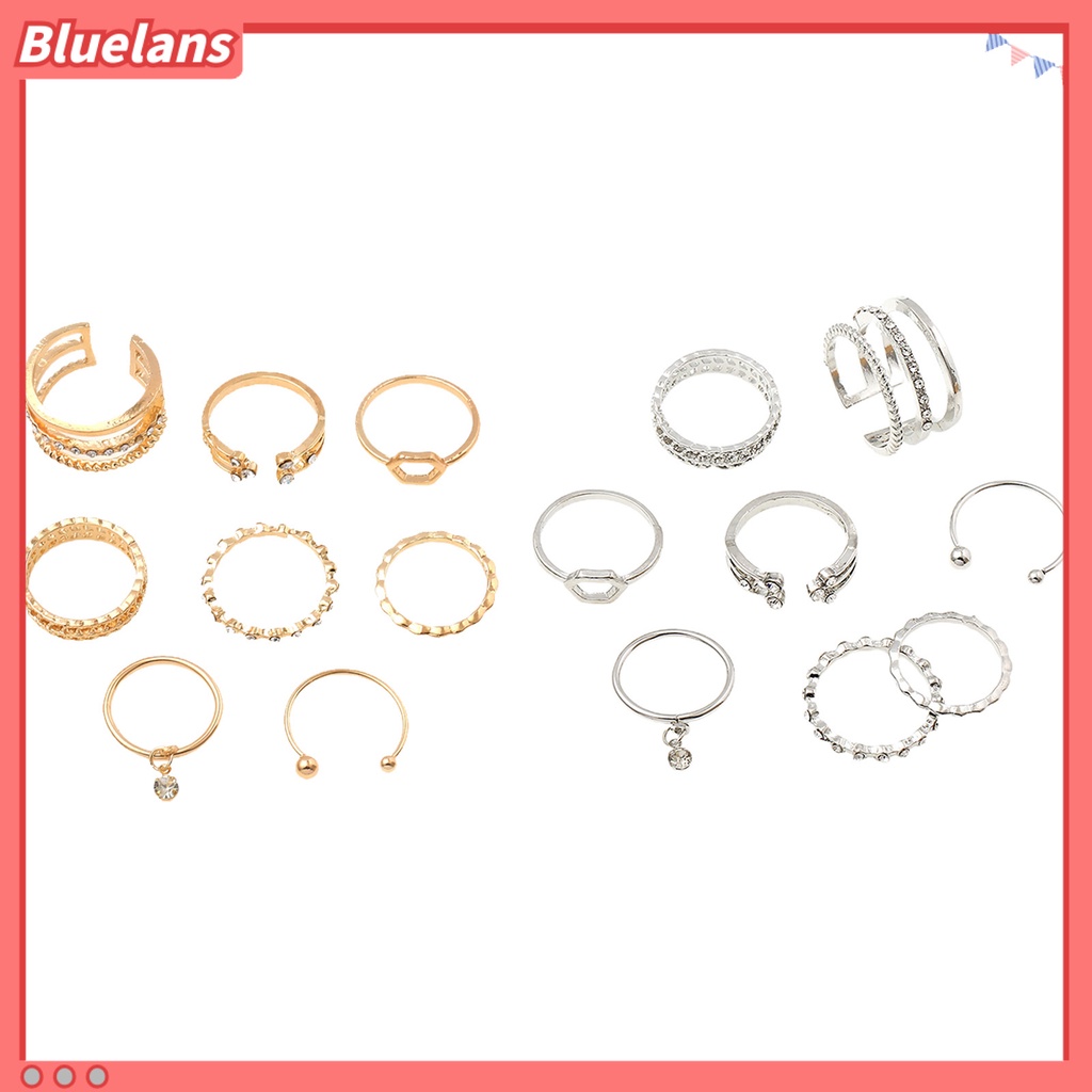 [BLS] 8pcs Cincin Wanita Geometris Berlian Imitasi Lady Shiny All Match Hexagon Rings Untuk Pacaran
