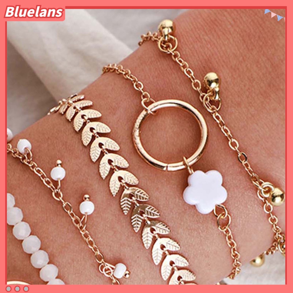 [BLS] 6pcs Gelang Wanita Stackable Circle Jewelry Adjustable Bright Luster Bracelets Untuk Pesta
