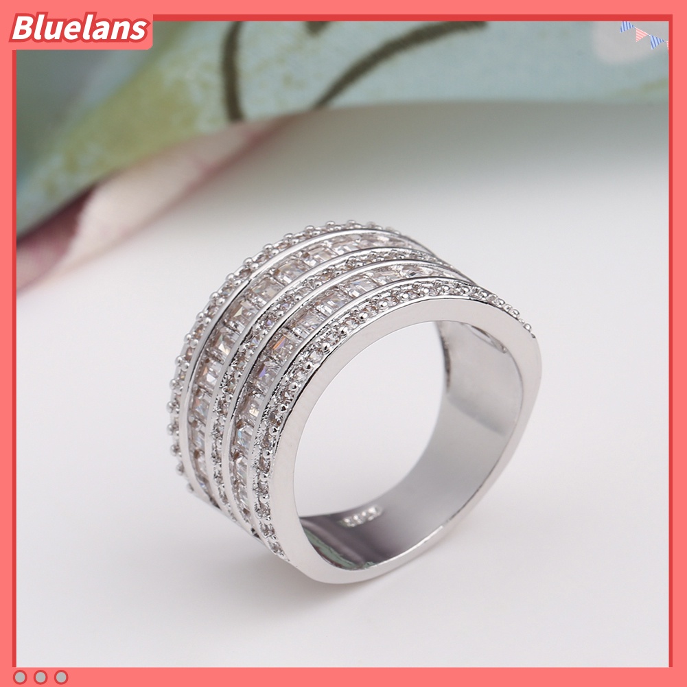 [BLS] Fashion Wanita Bulat Persegi Panjang Multilayer Cubic Zirconia Pertunangan Cincin Perhiasan