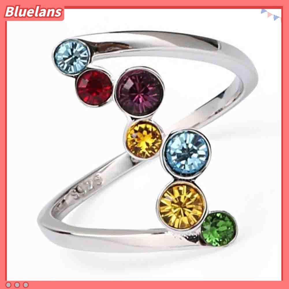 [BLS] Fashion Wanita Mengkilap Multicolor Berlian Imitasi Bertatahkan Jari Cincin Pesta Perhiasan Hadiah