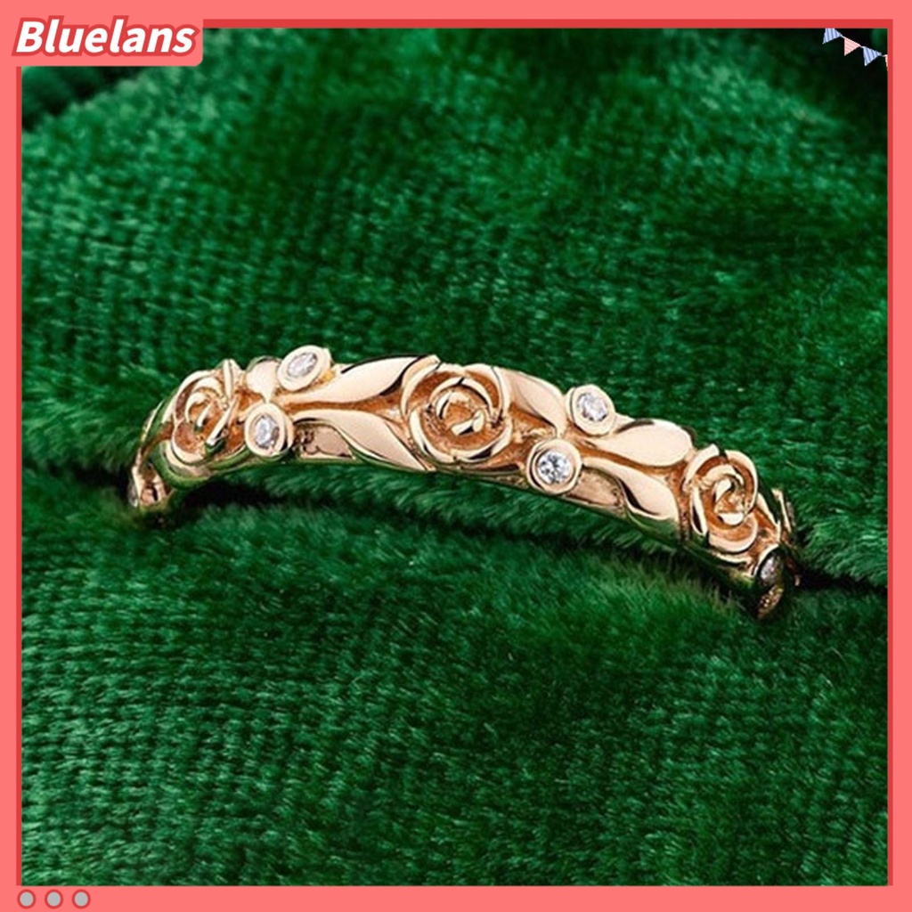 [BLS] Cincin Wanita Rose Rhinestones Perhiasan Berkilau Terang Kilau Jari Cincin Untuk Pernikahan