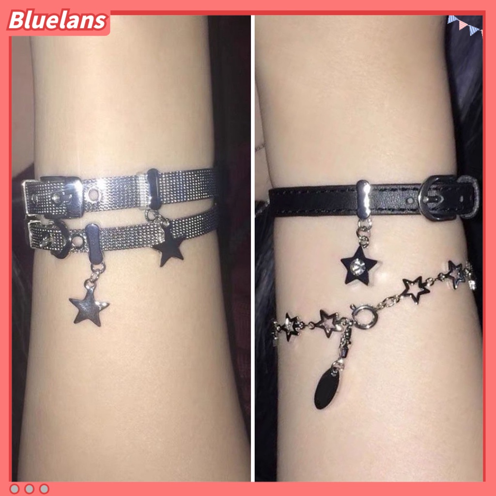 [BLS] Wanita Gelang Punk Adjustable Irregular Belt Gaya Bermata Lebar Hias Hadiah Gadis Bintang Pesona Liontin Gelang Fashion Perhiasan Untuk Pesta