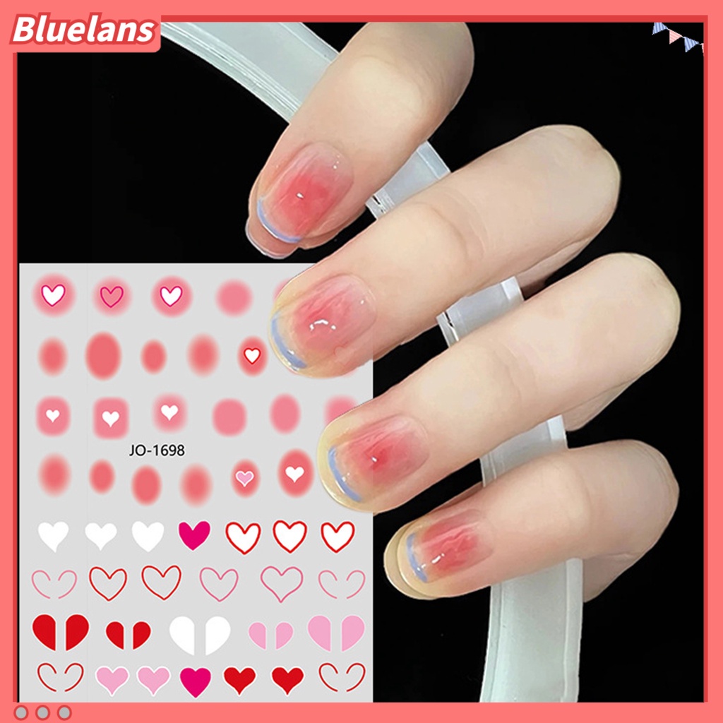 [BLM] Stiker Kuku Efek 3D Romantis Ultra Tipis Blush Design Sticker Pink Heart Love Transfer Untuk Anak Perempuan