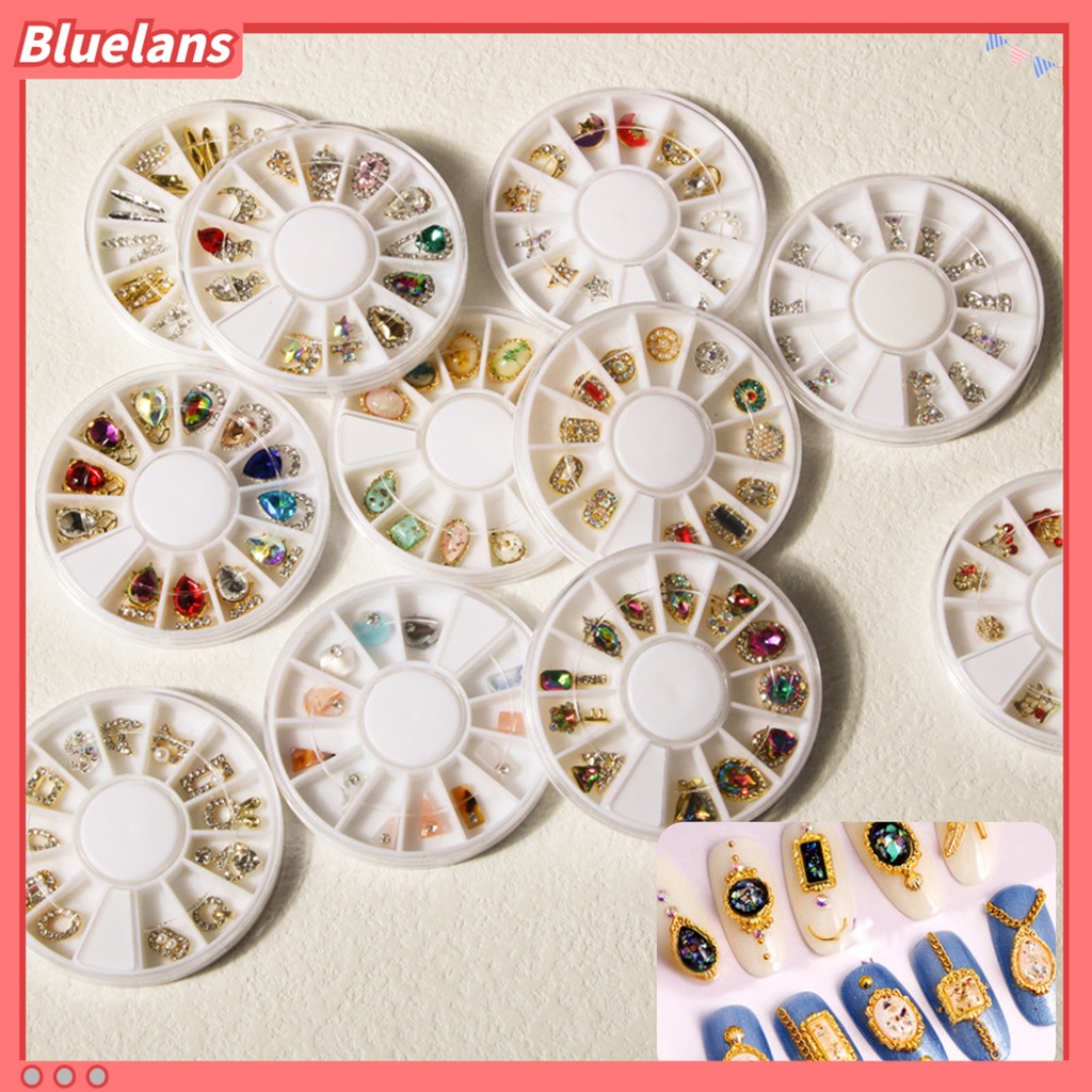 [BLM] 1kotak Dekorasi Kuku Permukaan Berkilau Bentuk Kreatif Alloy 3D Rhinestones Dekorasi Mewah DIY Nail Art Perhiasan Perlengkapan Kuku