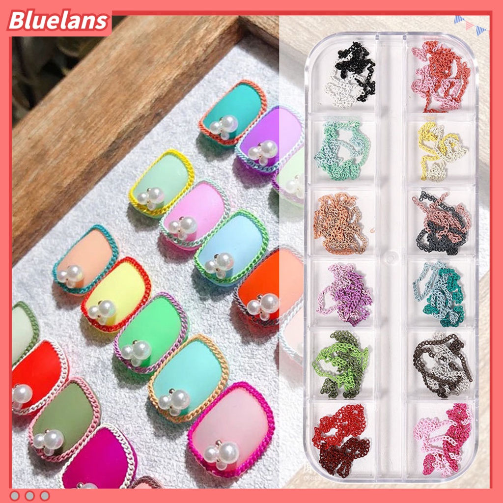 [BLM] 12pcs /Set Dekorasi Kuku Dengan Mudah Menempel DIY Rantai Kuku Metal Logam Charms Berlian Imitasi 3D Ornamen Untuk Perempuan