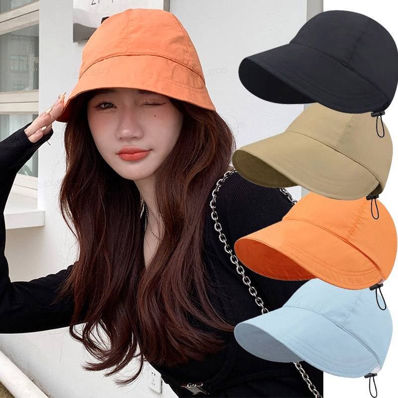 Fashion Topi Nelayan Adjustable Lipat Serut Wanita Luar Ruangan Besar Pinggiran Perlindungan UV Bernapas Cepat Kering Pantai Topi Matahari Topi Memancing Topi Bucket Hats