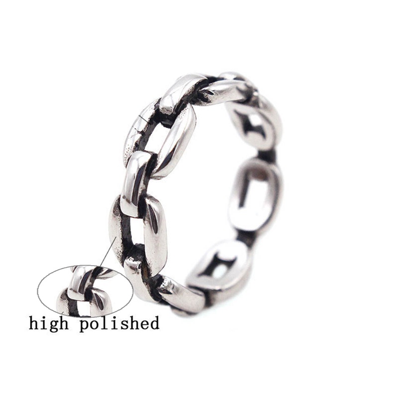Pria Perak Cincin Baja Titanium Rantai Pesona Perhiasan Jari