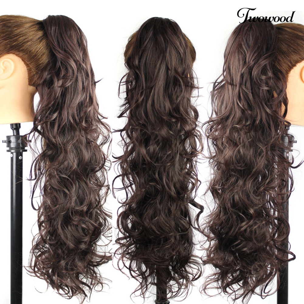 Twowood Wanita Fashion Panjang Keriting Sopak Ponytail Claw Clip Bergelombang Rambut Wig Ekstensi