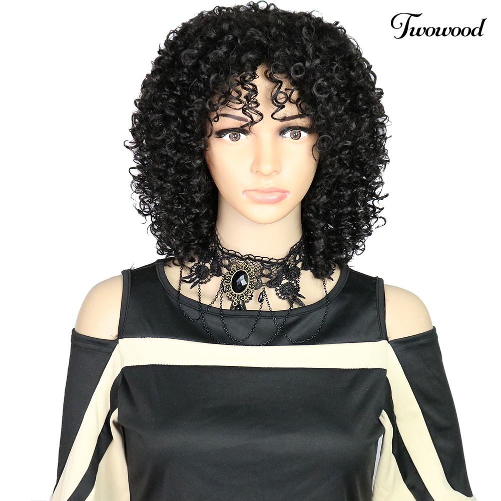 Twowood Wanita Afrika Berbulu Keriting Rambut Pendek Matte Suhu Tinggi Serat Wig Sopak