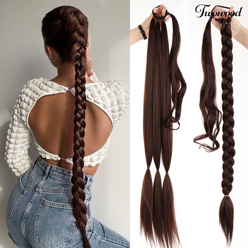 Twowood Wanita Wig Nyaman Dipakai Halus Lembut Berbulu Tidak Simpul Styling Rambut Dikepang Alami Ponytail Ekstensi Wig Panjang Wanita Digunakan