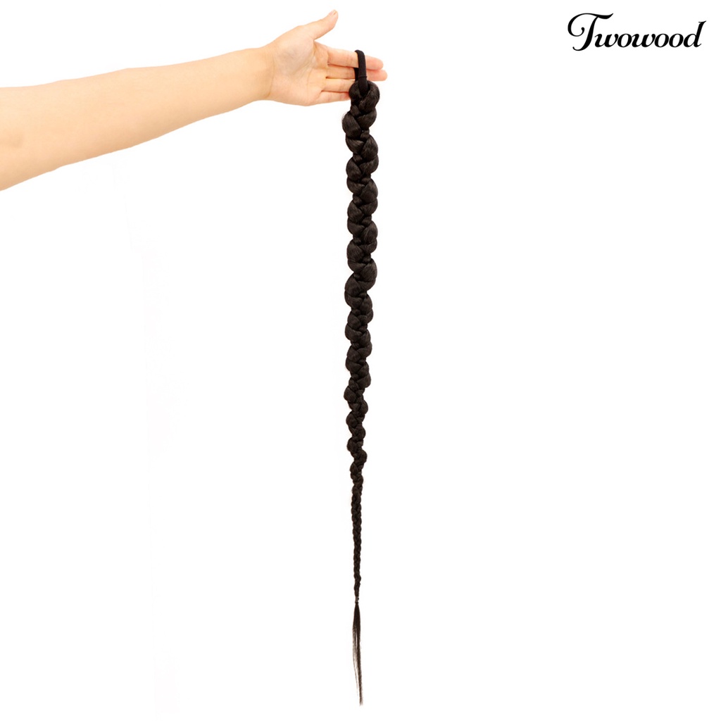 Twowood Wanita Wig Realistis Halus Lembut Alami Peregangan Tinggi Hairband Styling Rambut Meningkatkan-Volume Rambut Tinju Panjang Kepang Kuncir Hitam Wig Gadis Pasokan