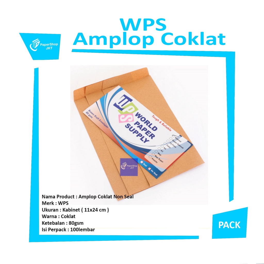 

WPS - Amplop Coklat Ukuran Kabinet - 11 x 24 cm - 100 Lembar - Pack