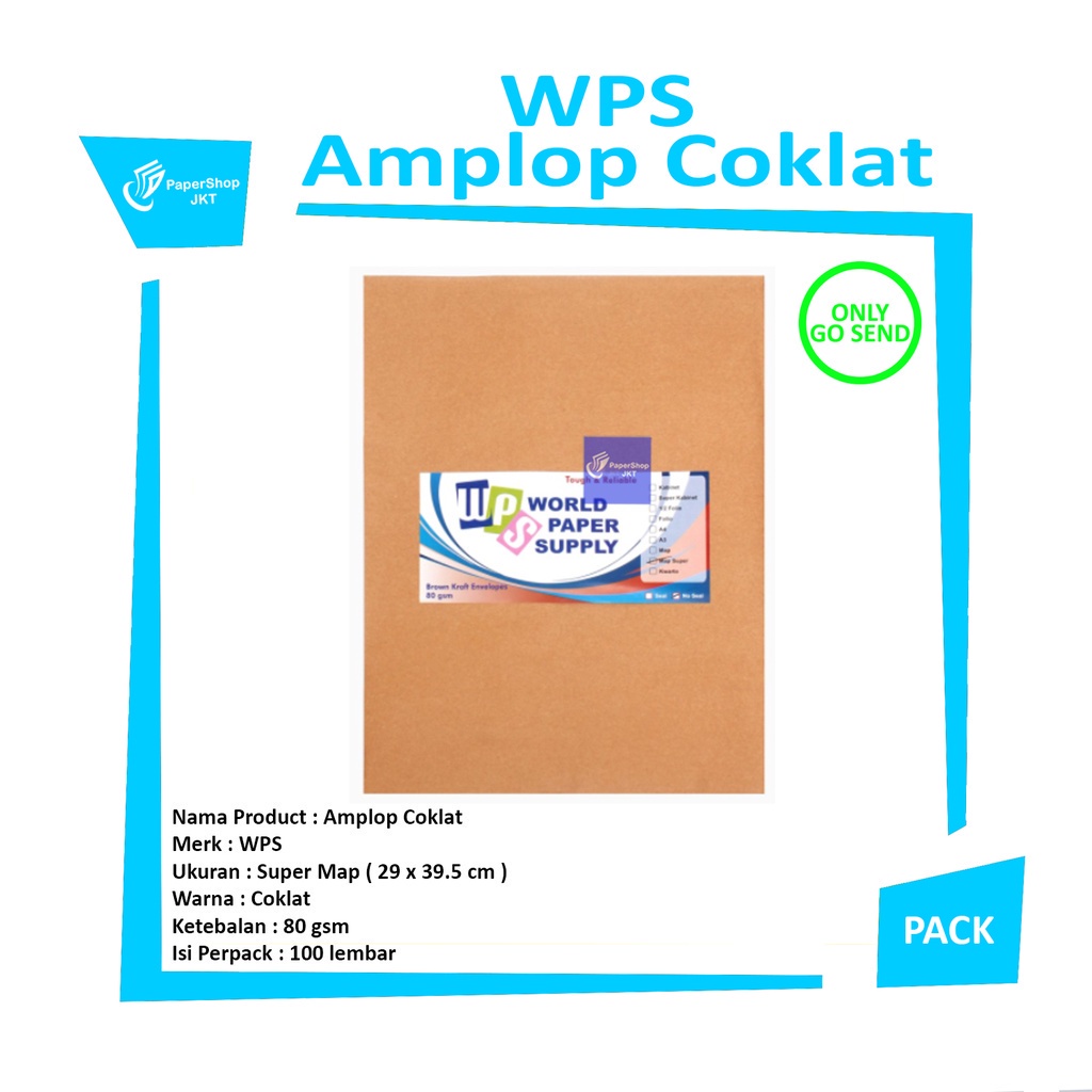 

WPS - Amplop Coklat Ukuran Super Map Non Seal ( 29 x 39,5 cm ) - Pack