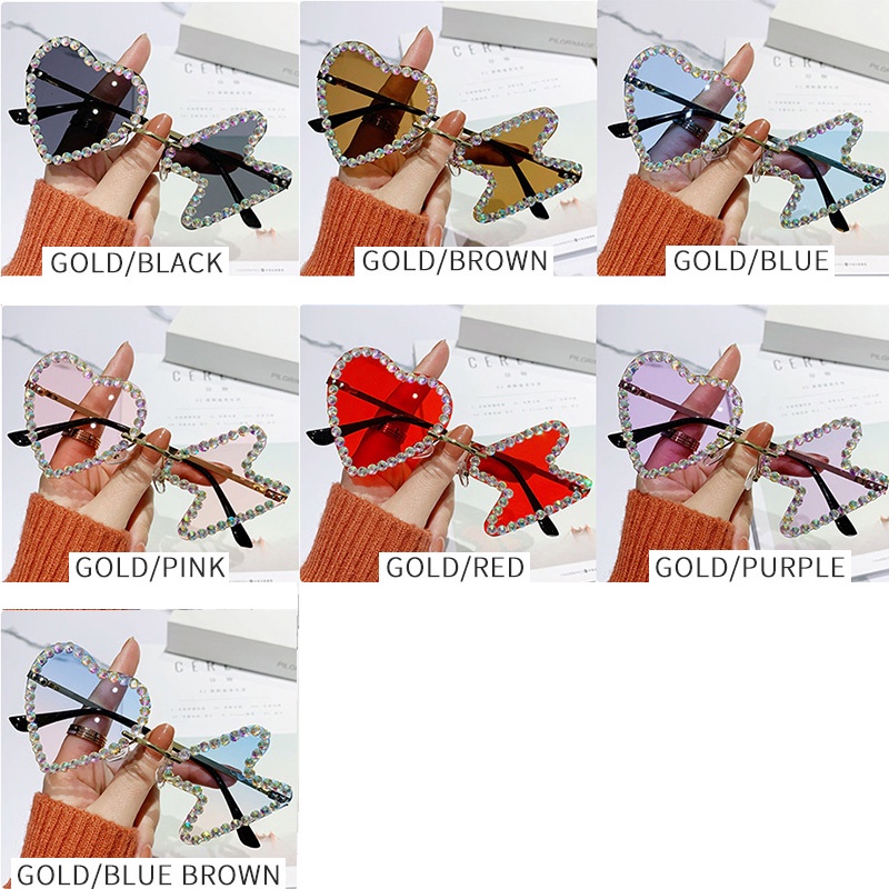 (YUZHU) Kepribadian Fashion Tanpa Bingkai Berlian Logam Kacamata Pesta Busana Barat Lucu Hip Hop Sunglasses