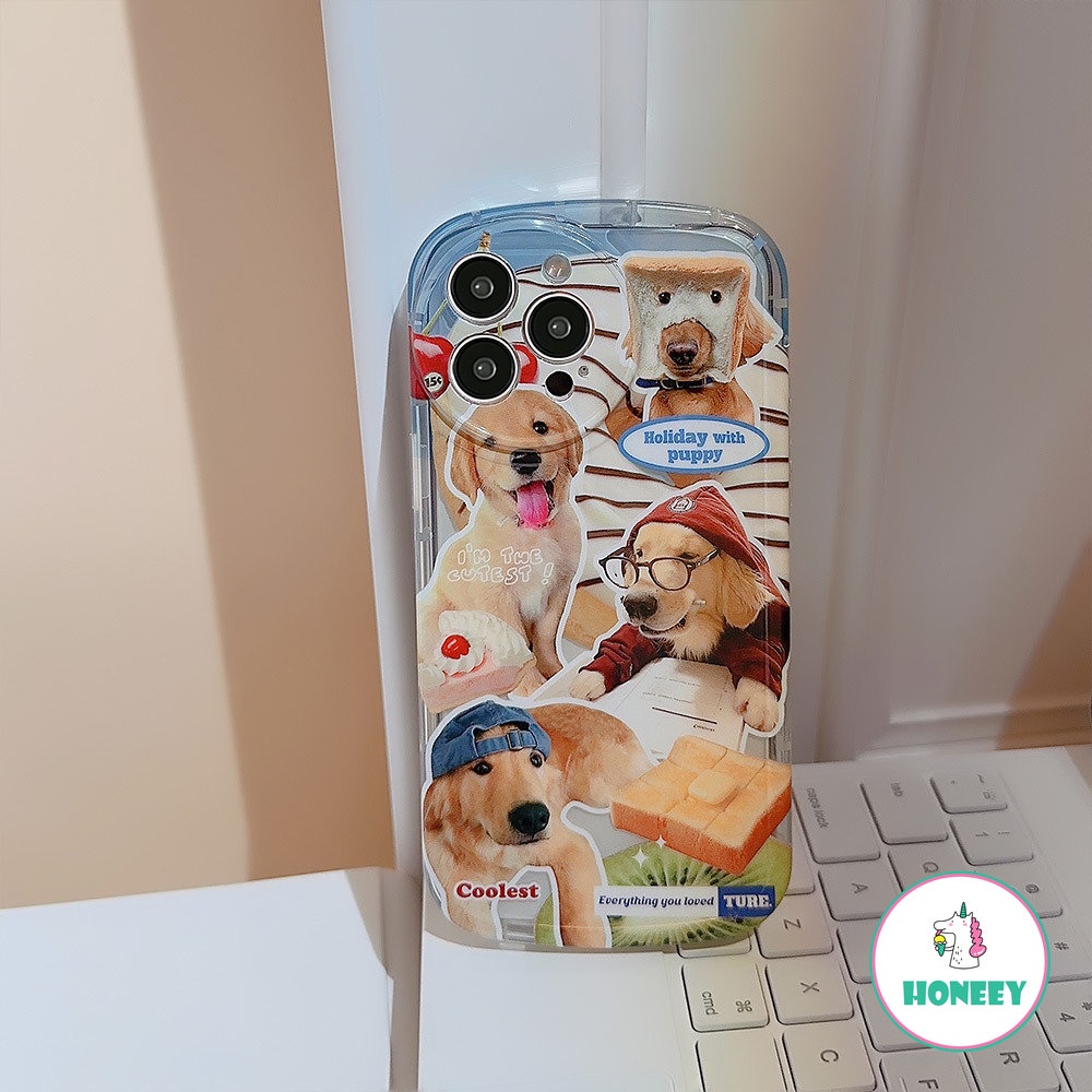 IPHONE Kacamata Anjing Roti Bakar Lucu Puppy Cowboy Kartun Phone Case Untuk Iphone14 13 12 11 Pro Max14 Plus Bantal Udara Lucu Shockproof Soft Cover