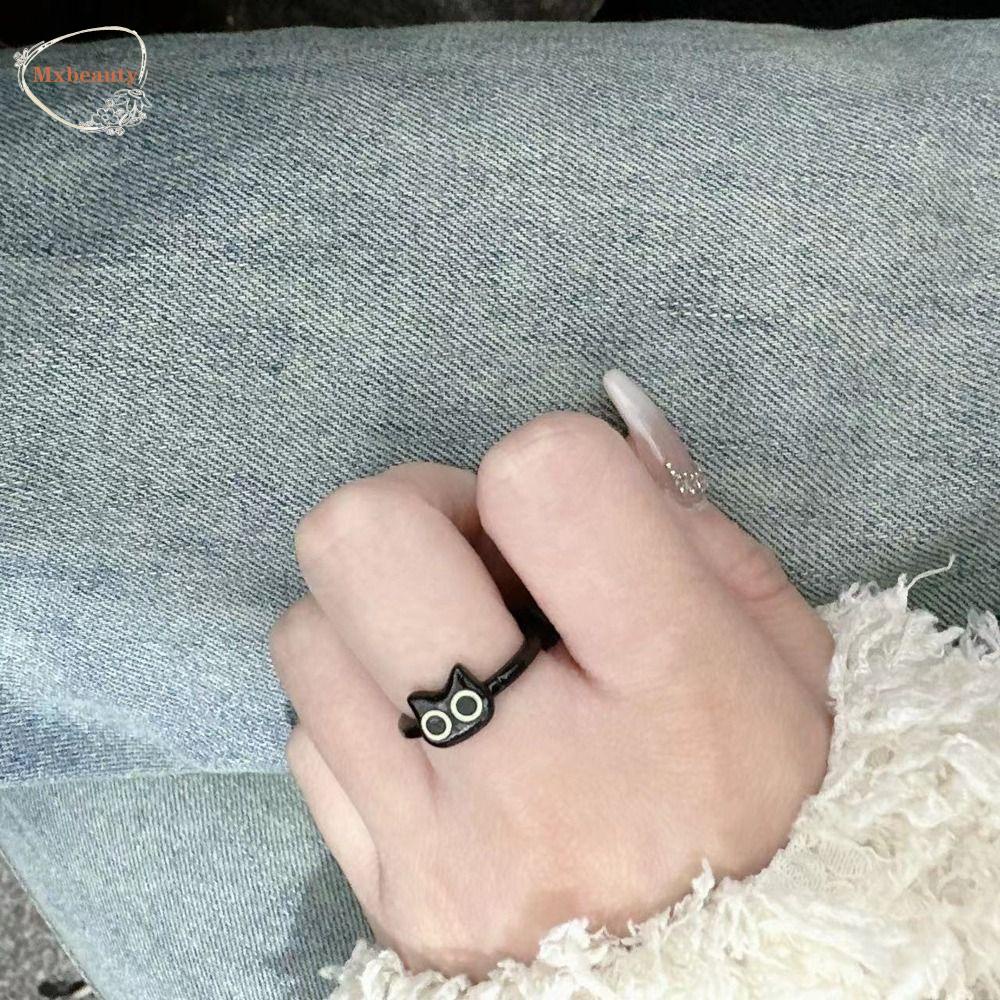 Mxbeauty Wanita Pembukaan Cincin Kartun Manis Halus Cincin Pasangan Trendi Hitam Kucing Jari Cincin Kelinci Alloy Gaya Korea Cincin