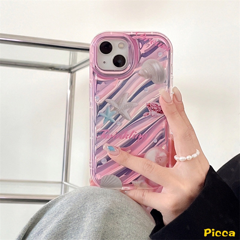 IPHONE Fantasy Case Kartu Aser Huruf Cinta Bintang Laut Shell Mutiara Kompatibel Untuk Iphone7 8 6 6S Plus XR 11 13 14 12 Pro MAX X XS MAX SE 2020mewah Dazzle Color 3D Stereo Corrugation Case