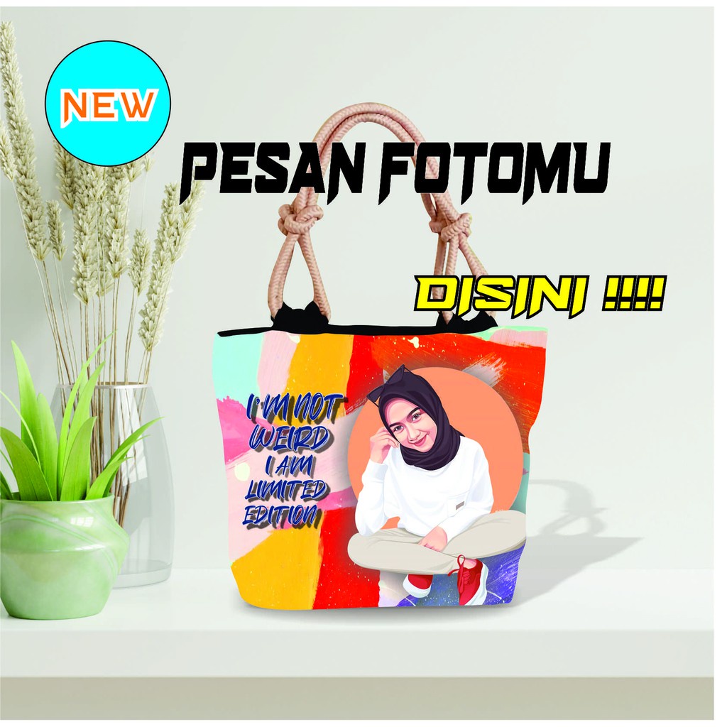 (POTTC)TAS TOTE CUSTOM,tas pesan foto,totebag,tote bag,tote bag wanita,tas tulisan,tas kanvas