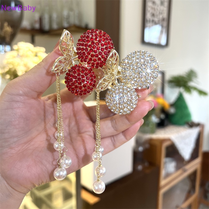 Newbaby 1Pc Cherry Rumbai Jepit Rambut Berlian Imitasi Hair Clip Woman Hair Claw Jewelry Aksesoris Rambut Peri Hiasan Kepala ID