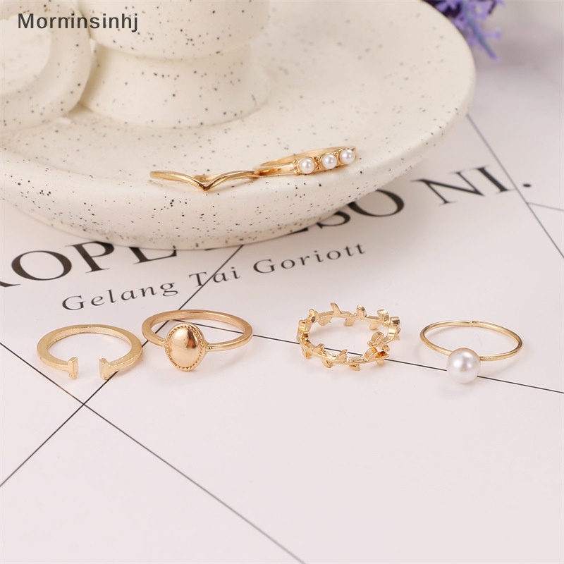 Mornin 6Pcs /Set Bohemian Midi Knuckle Ring Set Untuk Wanita Mutiara Imitasi Geometris Jari Rings Vintage Jewelry id