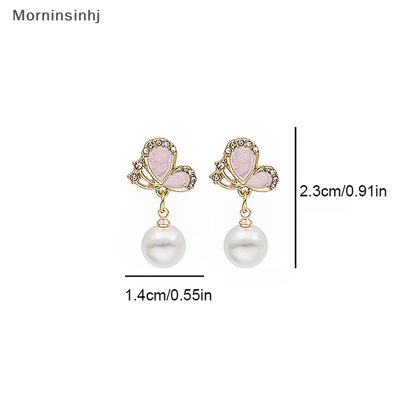 Mornin Fashion Anting Pesta Tetes Minyak Batu Zircon Mutiara Butterfly Eye Untuk Wanita id