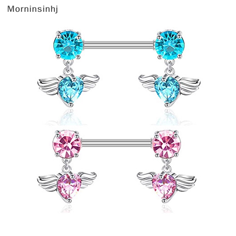 Mornin Fashion Shinny Zircon Nipple Ring Stainless Steel Kristal Jantung Sayap Nipple Barbel Nipple Rings Perhiasan Untuk Wanita Hadiah id