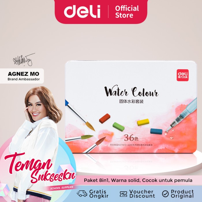 

Deli Solid Watercolor Set Cat Air Padat isi 24/36 warna 73876/73877 - 24 Warna 73876, Biru Muda