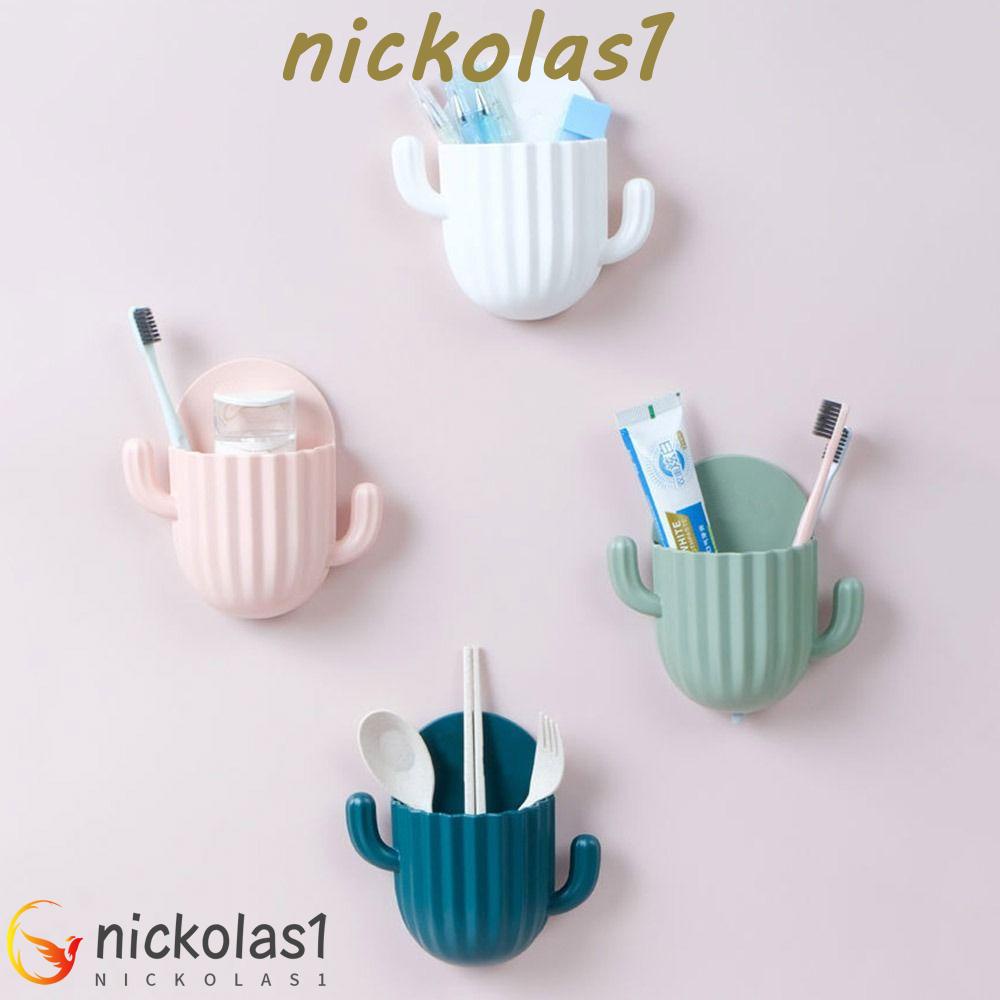 Nickolas1 Tempat Sikat Gigi Sisir Seamless Kokoh Perekat Diri Kaktus Aksesoris Kamar Mandi Wadah Pena