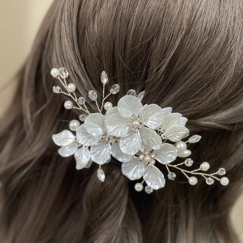 Jepit Rambut Bunga Kristal Mutiara Daun Gaya Eropa/ Hiasan Kepala Berlian Imitasi Handmade Elegan/ Pin Rambut Pengantin Bridesmaid