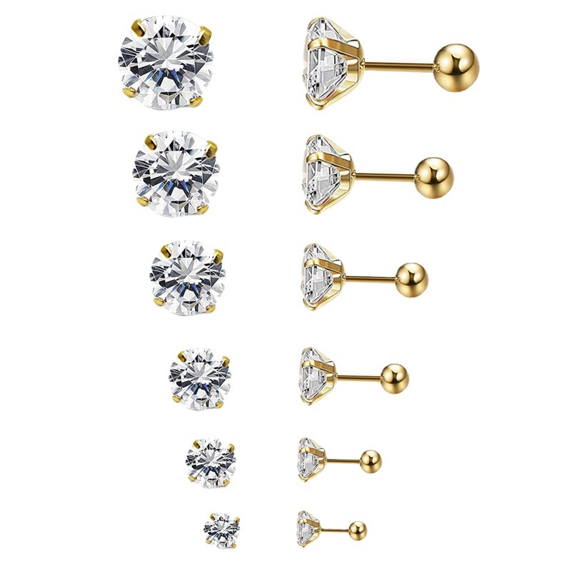 Anting sekrup perak zirkon sederhana mode anting Stud emas untuk wanita Hypoallergenic aksesoris Jewerly