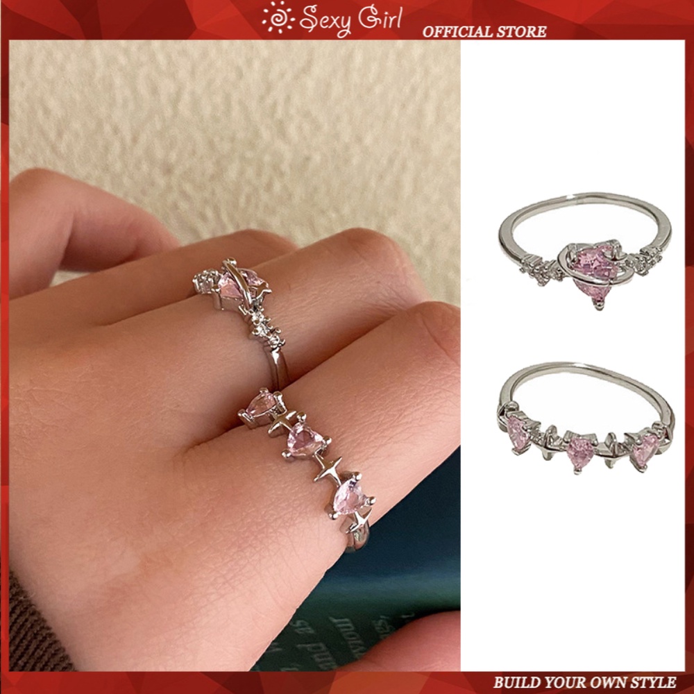 Pink Cinta Cincin Untuk Wanita Cahaya Mewah Desain Kecil Rasa Cincin Perak Cincin Untuk Temperamen Manis Perhiasan Gadis Seksi Perhiasan