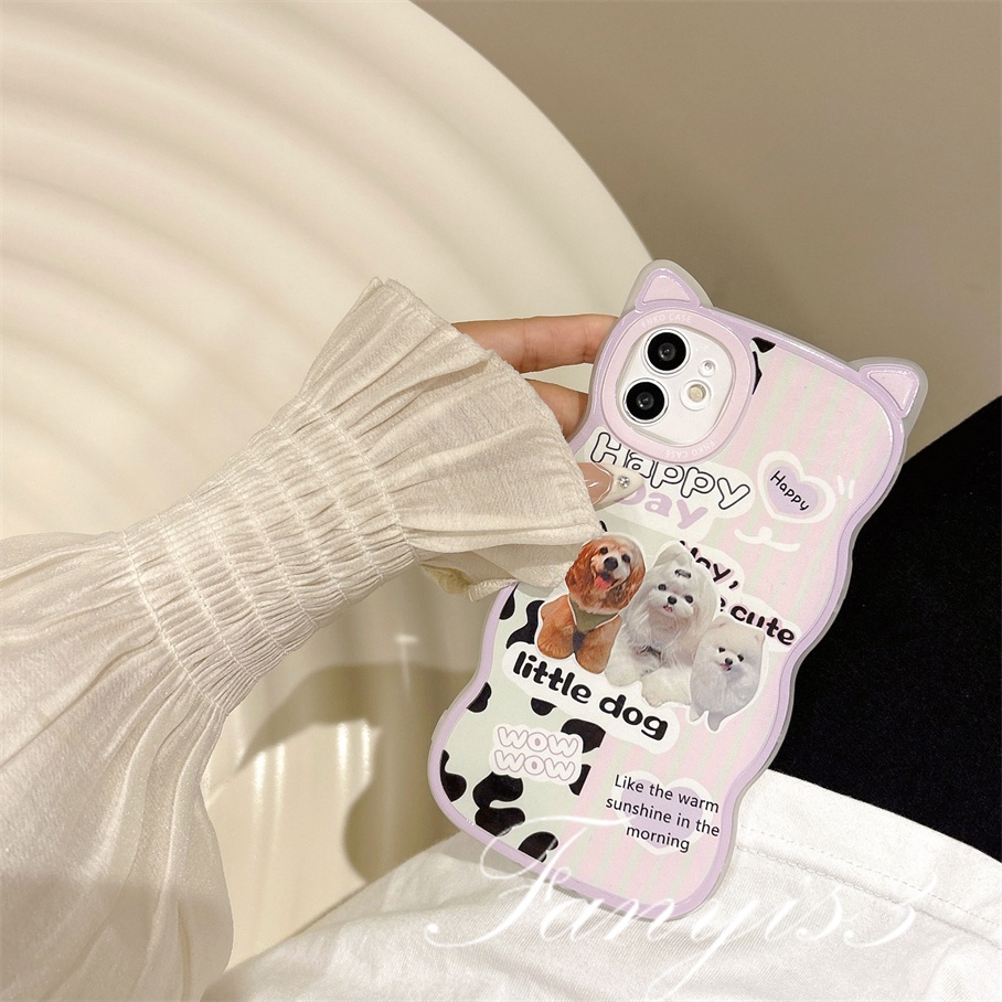 Compatible For iPhone 14 13 12 11 Pro Max X XR Xs Max 8 7 6 6s Plus SE 2020 Kompatibel Untuk Tiga Lucu Mewah Anjing Telinga Kucing Casing Ponsel Bening Lembut Cover Pelindung Dengan Rantai