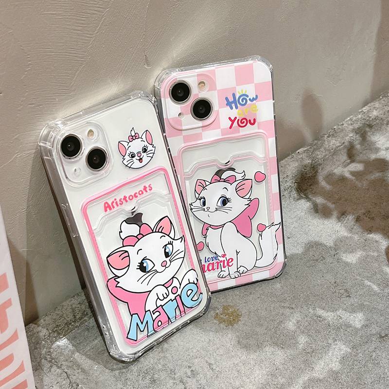 Card Case Pink Marie Cat Soft Case HP iP iPhone 14 + Plus 13 12 11 Pro X XS XR Max Girl Woman FTD Casing Apple