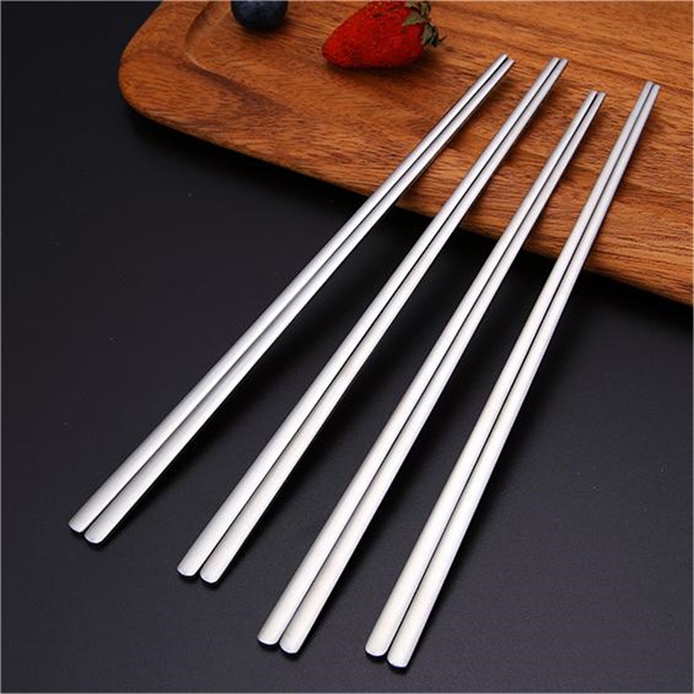 1pasang Sumpit Stainless Steel304Menebal Padat Datar Sumpit Peralatan Makan Stainless Steel 21cm/23cm