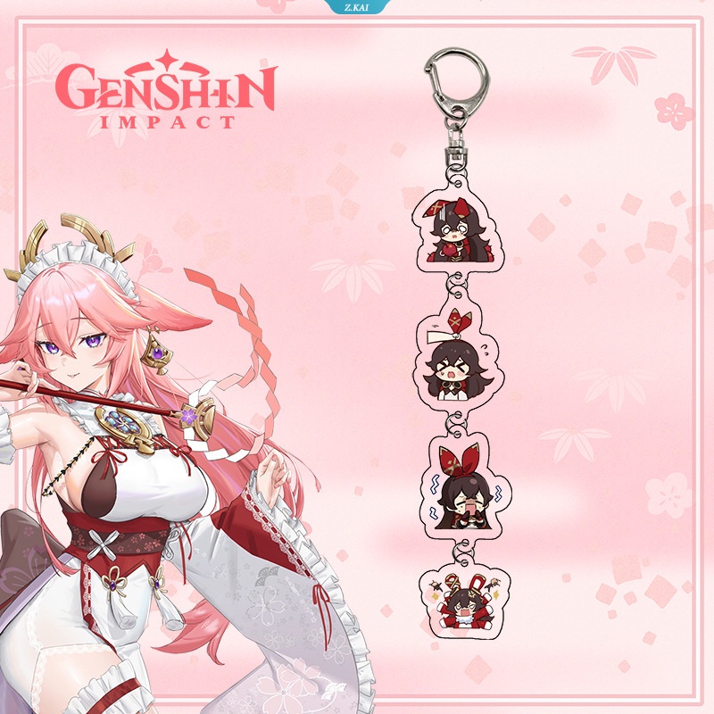 Genshin Impact Mona Aether Yae Miko Keqing Hu Tao Yun Jin Kamisato Ayaka Gantungan Kunci Ransel Charm Siswa Q Versi4 String Bag Charm [ZK]