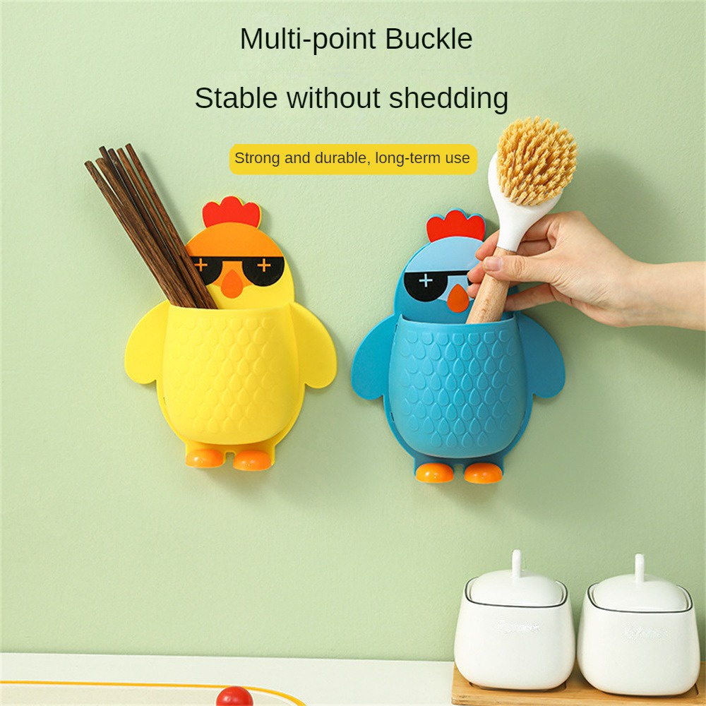 ღ Chick Shaped Wall Mounted Rack Cartoon Remote Storage Box Rumah Dapur Kamar Mandi Rak Penyimpanan Kreatif Gratis Punching Drain Holder